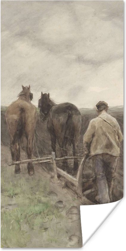 Poster Ploegende boer - Schilderij van Anton Mauve - 40x80 cm