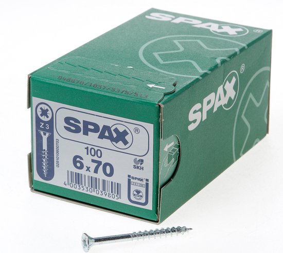 Vis pour aggloméré Spax tête fraisée zinguée pozidriv filetage partiel 6.0x70mm (par 100 pièces)