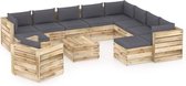 Decoways - 12-delige Loungeset met kussens groen geïmpregneerd hout