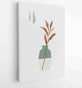 Botanische Monstera muur kunst vector set. Earth tone boho gebladerte lijntekeningen tekenen met abstracte vorm. 2 - Moderne schilderijen – Verticaal – 1833235981 - 50*40 Vertical