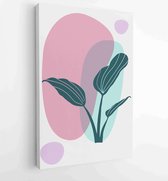 Botanische muur kunst vector set. Earth tone boho gebladerte lijntekeningen tekenen met abstracte vorm. 3 - Moderne schilderijen – Verticaal – 1866300559 - 115*75 Vertical