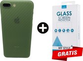 Backcase Carbon Hoesje iPhone 8 Plus Groen - Gratis Screen Protector - Telefoonhoesje - Smartphonehoesje