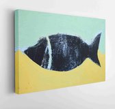 Geschilderde betonnen muur met geschilderde zwarte vis, abstracte achtergrond - Modern Art Canvas - Horizontaal - 301188986 - 50*40 Horizontal