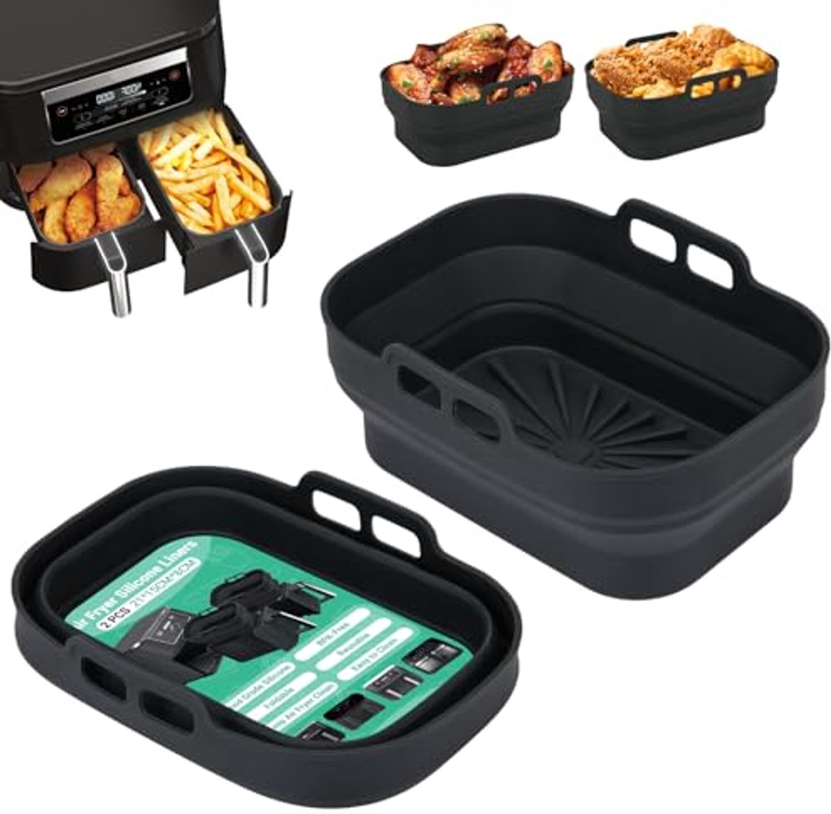 Siliconen Pot voor Airfryer - Herbruikbare Mandjes en Tray Liner (2 Stuks)