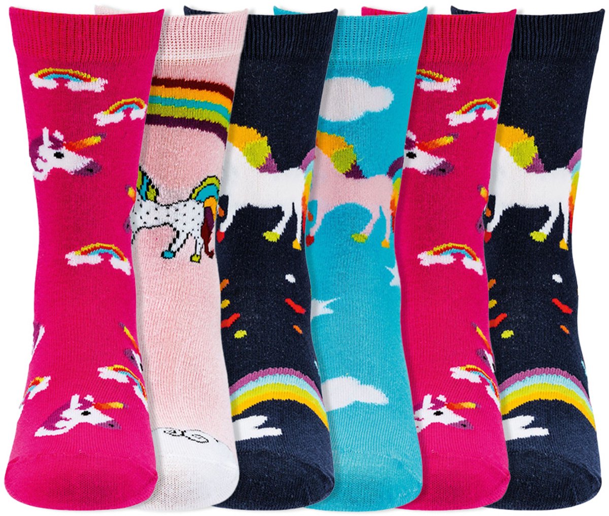 Kindersokken | Antislip zool | Badstof gevoerd | Thema: Eenhoorn | Maat: Diverse maten | 6 paar