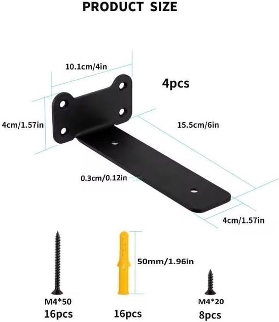 4 Stuks Z-vormige Hoekbeugels – Metaal, 3 Maten – Voor Meubels, Planken, Poorten, Kasten – Eenvoudig Te Monteren