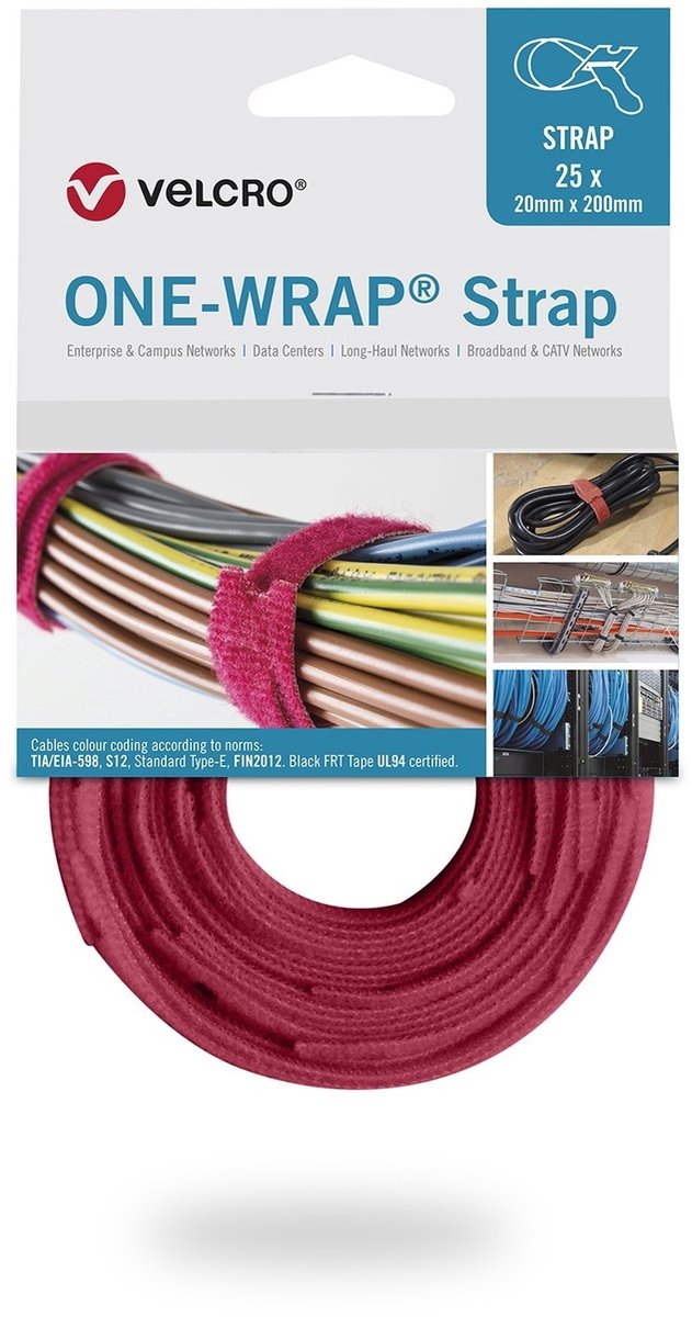 Velcro® ONE-WRAP® klittenband kabelbinder 20mm x 200mm Rood