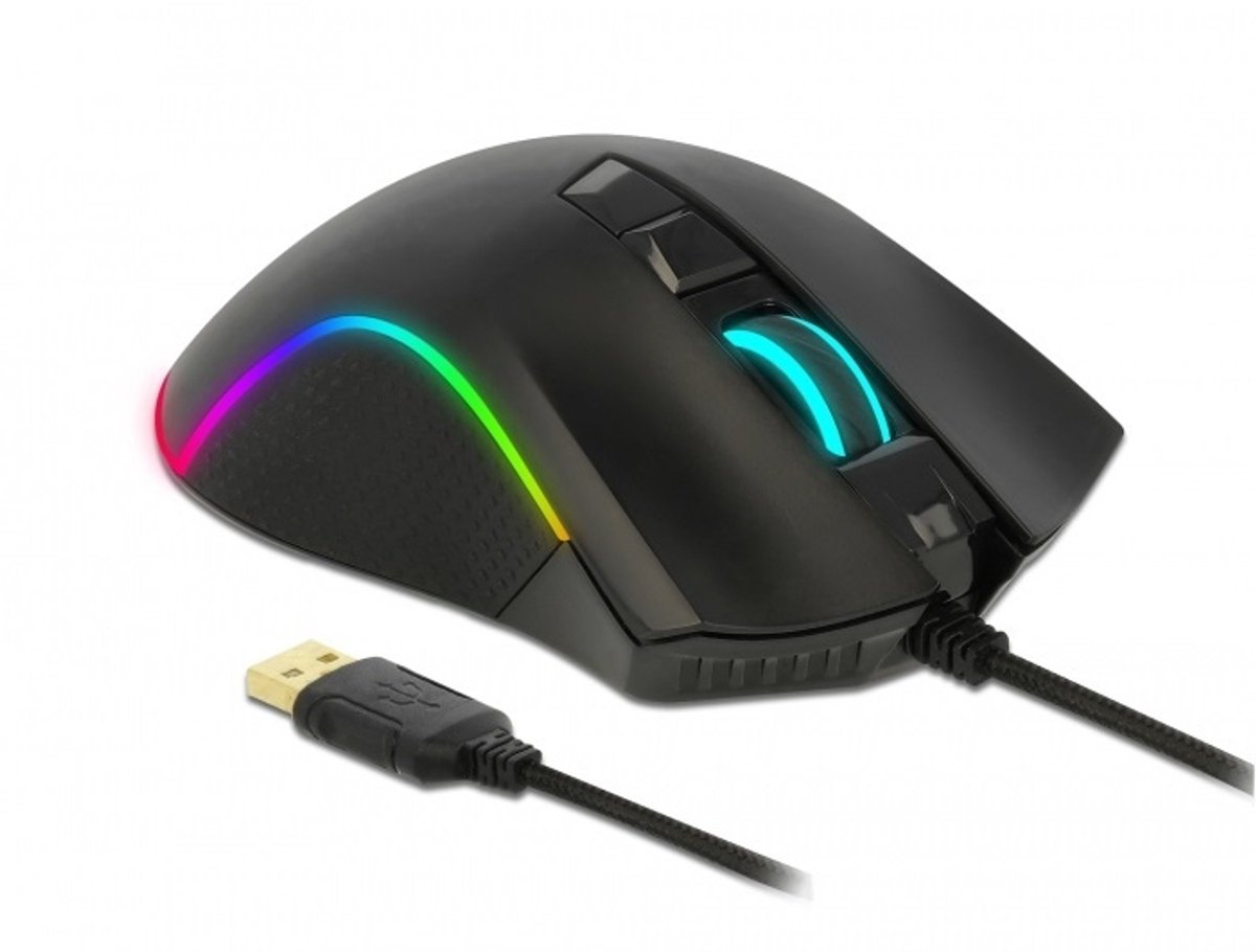 DeLOCK bedrade USB gaming muis met 7 knoppen - 100-10000 DPI / zwart - 1,8 meter
