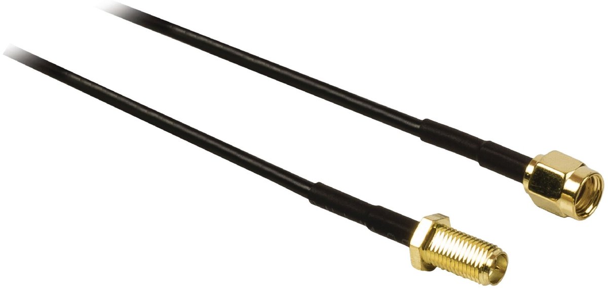 RP-SMA (m) - RP-SMA (v) verlengkabel - RG174 - 50 Ohm / zwart - 5 meter