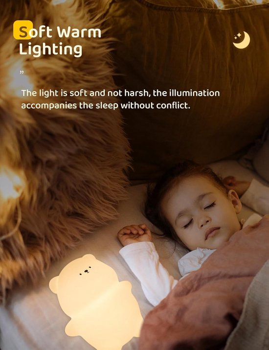 Nachtlampje in de vorm van een beer, 7 kleuren, 3 standen, dimbaar, siliconen lamp, oplaadbare led-nachtlamp met timerfunctie, geschikt voor de kinderkamer, cadeau voor op het nachtkastje van Merkloos — afbeelding 2