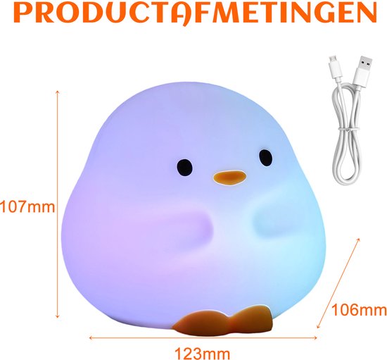 QTTVBTNA - Eenden Nachtlampje - LED Lampje met Aanraakbediening - Oplaadbaar - Sfeerverlichting voor Kinderkamer - Cadeau voor Kinderen (Kerst, Verjaardag) - 12.3x10.6x10.7cm - Kleurrijk van QTTVBTNA — afbeelding 5
