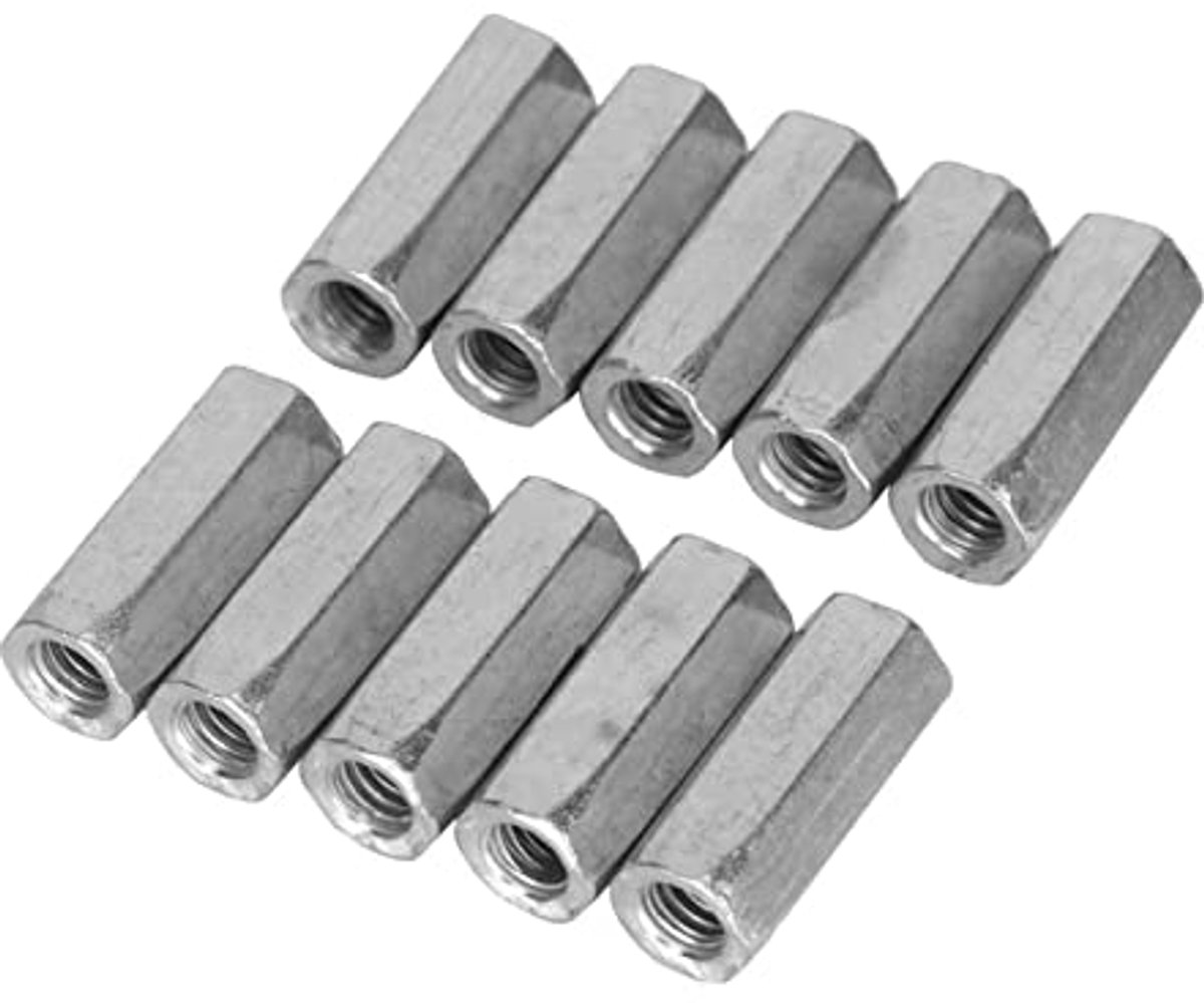 M6 Lange Staaf Moer Zeskantmoer Binnendraad Rechte Fitting Hexagon Bar Draadstang Stang Studding Hex Verzinkt 10 stks (M6 * 25)