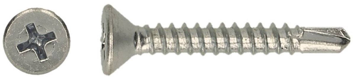 Zelfborende Plaatschroeven - Phillips 2 Platkop - 3,5 x 25mm - Voldraad - RVS (200 stuks)