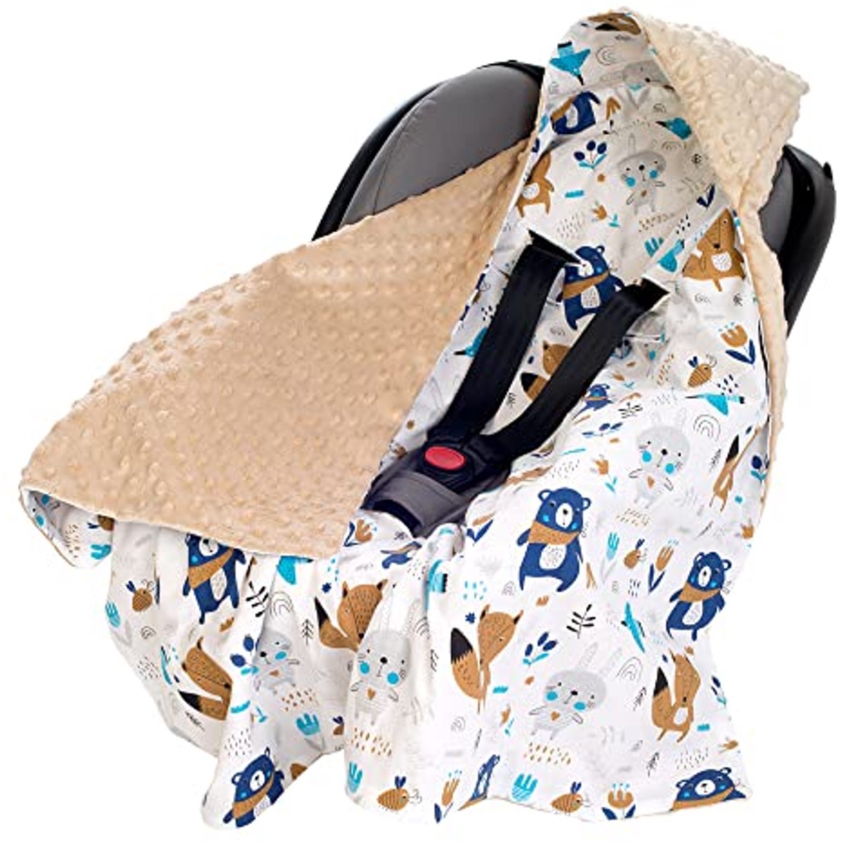 Dubbelzijdige Babydeken 85x85cm met Capuchon – Ademend Katoen & Minky voor Kinderwagen en Autostoel