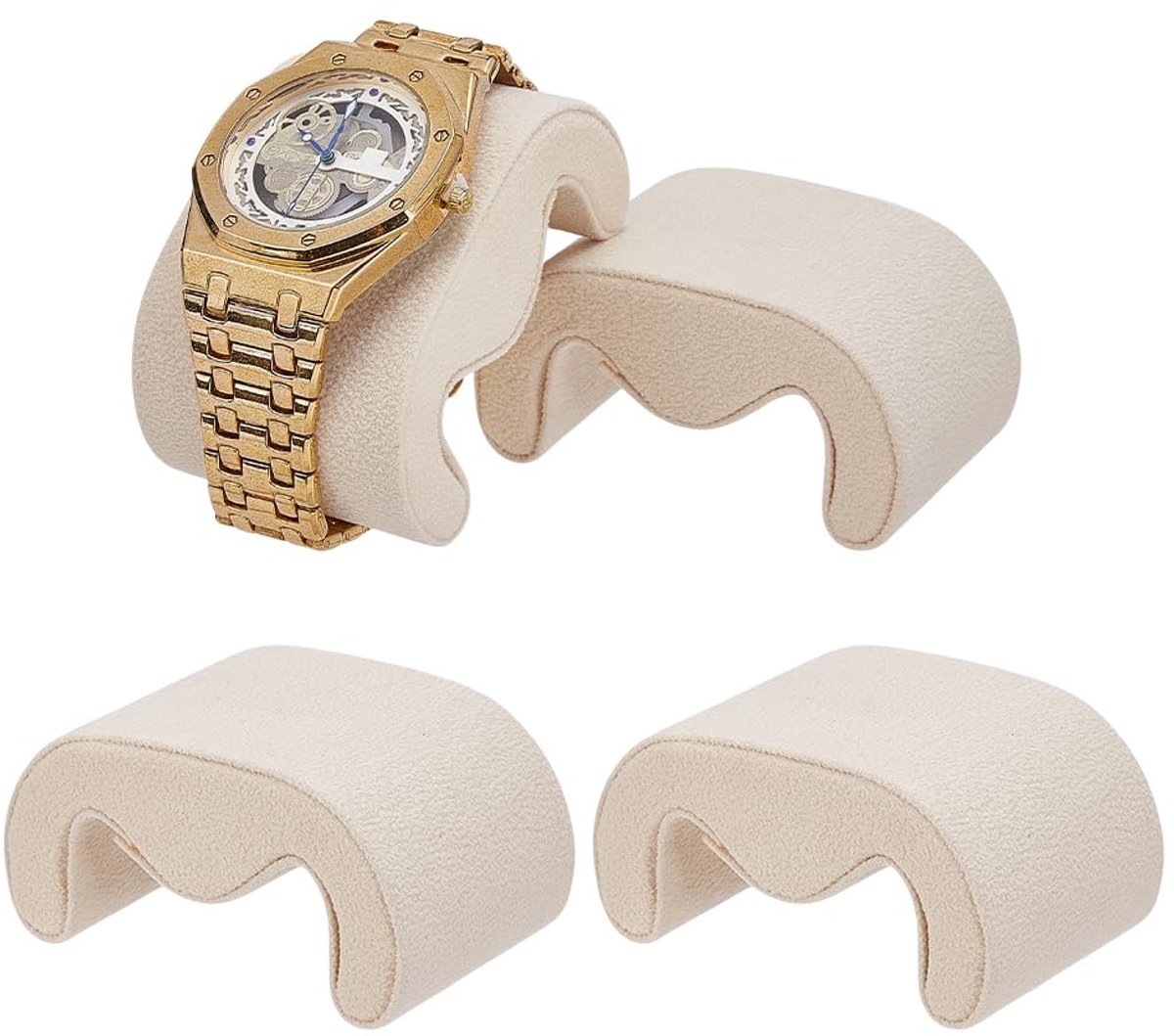 4Pcs M Vormige Horloge Display Kussen PapayaWhip Kleur Horloge Case Kussens 7.55x4.9x3.55cm Fluwelen Sieraden Armband Display Kussens Horloges Kussen Vervanging voor Horloges Armband