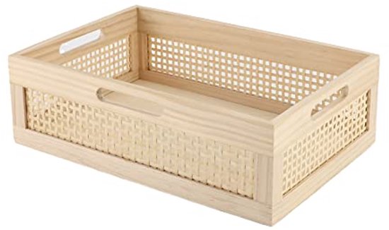 Houten Opbergmand Met Handgrepen - Decoratieve Houten Krat Voor De Keuken Woonkamer En Badkamer Houten Opbergmand Met Handgrepen - Decoratieve Houten Krat Voor De Keuken Woonkamer En Badkamer