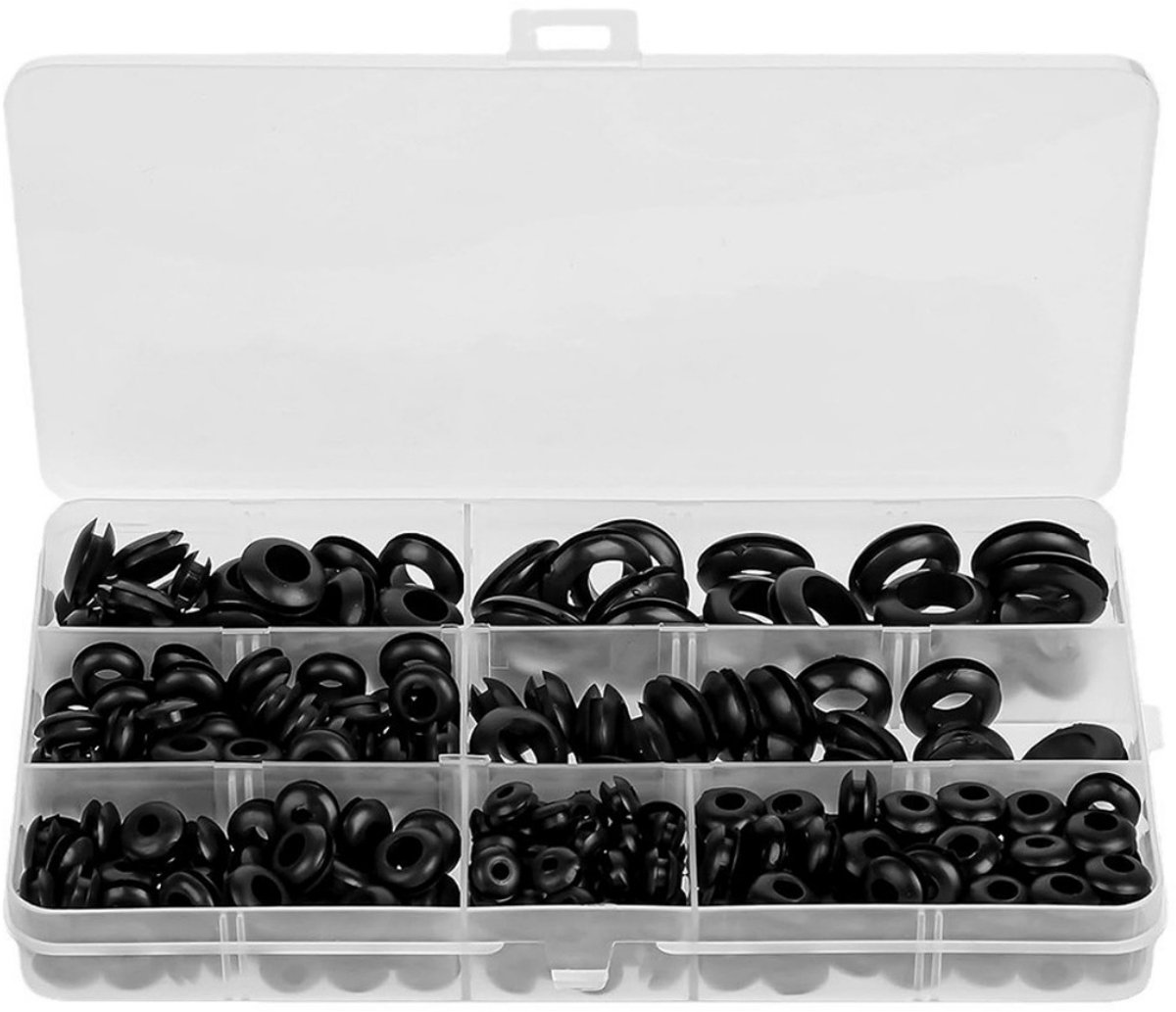 EXCITAT Grommets - Rubberen kabeldoorvoeren - Set van 7 maten rubberen afdichtingen - Rubberen pluggen voor elektrische draden, elektrische installaties, auto's, campers, boten, kabelgoten, kabelbeschermers - Zwart - Set van 260 stuks