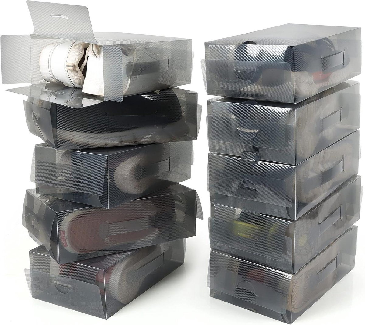 Orivio - Grijze Plastic Schoen Opslagdozen - Stapelbaar en Vouwbaar - Geschikt voor Dames, Heren & Kinderschoenen