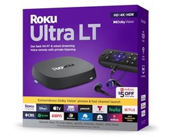 Roku Ultra LT (2023) HD/4K/HDR Dolby Vision Quad-Core streaming-speler met HDMI-kabel, hoofdtelefoon, spraakafstandsbediening met privé luisteren, Ethernet