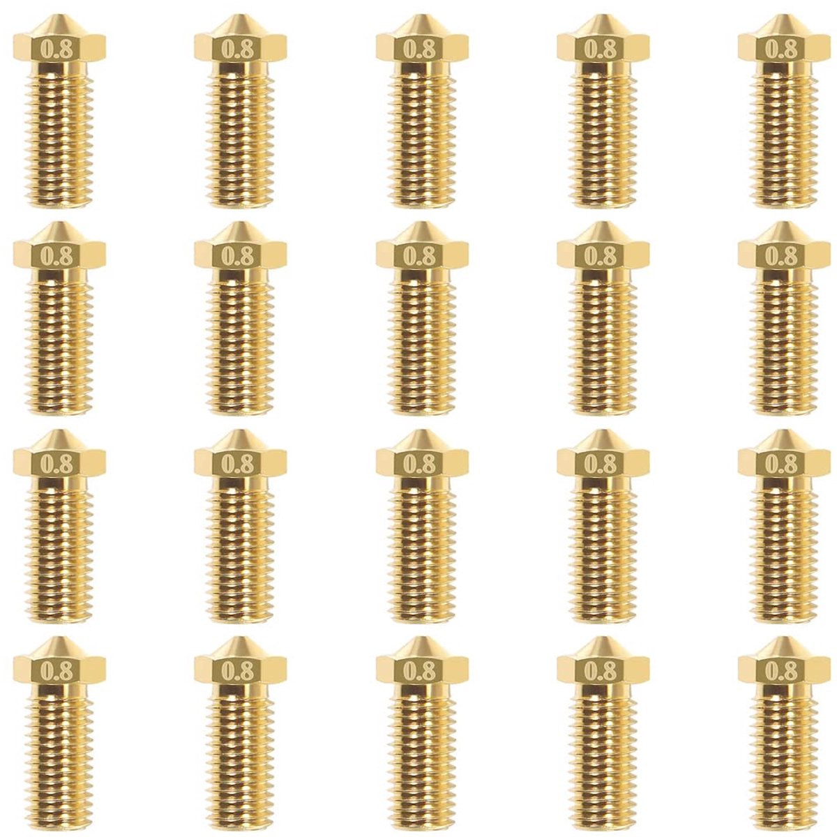 Image of 3D printer reserveonderdelen - 3D Printer Nozzles - 20-delige 0,8mm Vulkanische Messing Nozzles, Geschikt voor V5/V6 3D Printers