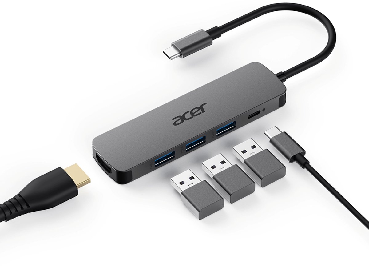 Acer 5-in-1 – Docking Station – Laptop – USB-C – 4K HDMI – Plug & Play - Zilver