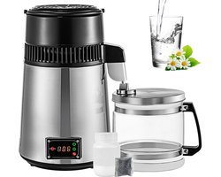 VEVOR Waterdestilleerder 38 x 20,6 cm Water Gedistilleerd Machine 304 Roestvrij Staal Moonshine Still Distiller met 1 L/H Distillatiesnelheid en Instelbare Temperatuur voor Ziekenhuizen Laboratoria