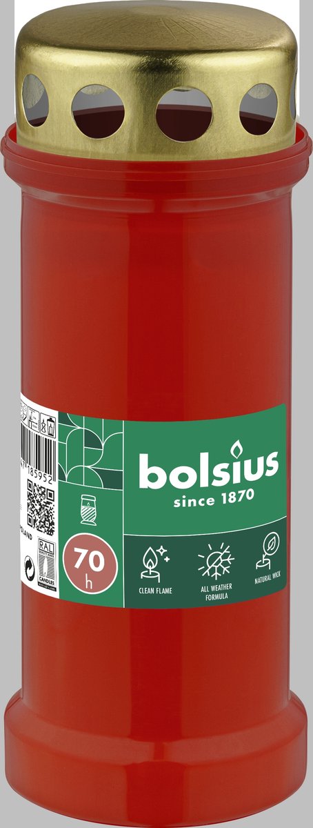 Bolsius - Herdenkingslicht - Met deksel - Rood - 70 branduren