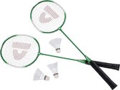 Donnay badmintonset groen met rackets shuttles en opbergtas 67 cm - voordelige badminton set