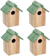 4x Houten vogelhuisje/nestkastje met groen dak 24 cm - Vogelhuisjes tuindecoraties