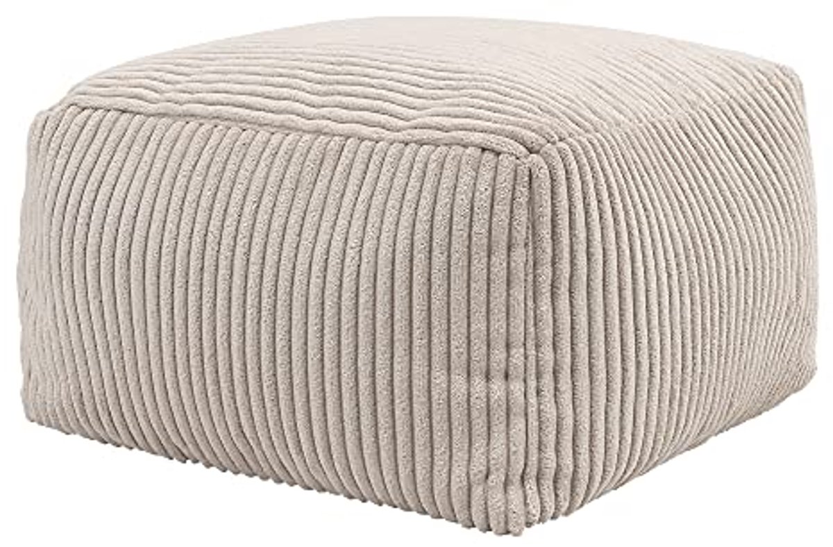 Hocker in Beige van Corduroy - Comfortabele Zitzak Voetensteun voor Woonkamer en Slaapkamer