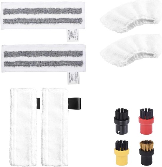 Pack de 10 accessoires pour nettoyeurs vapeur Kärcher Easyfix SC2 SC3 SC4 SC5 - Accessoires pour nettoyeur vapeur - Ensemble de chiffons en microfibre et brosse de sol, brosse ronde