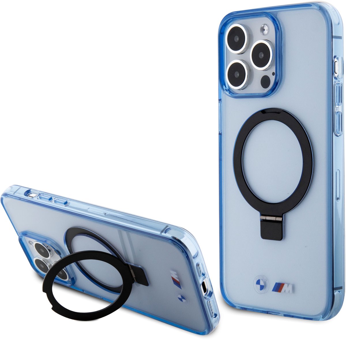 BMW Back Cover - iPhone 15 Pro Max - Blauw - IML Ring Stand - Magsafe Compatibel