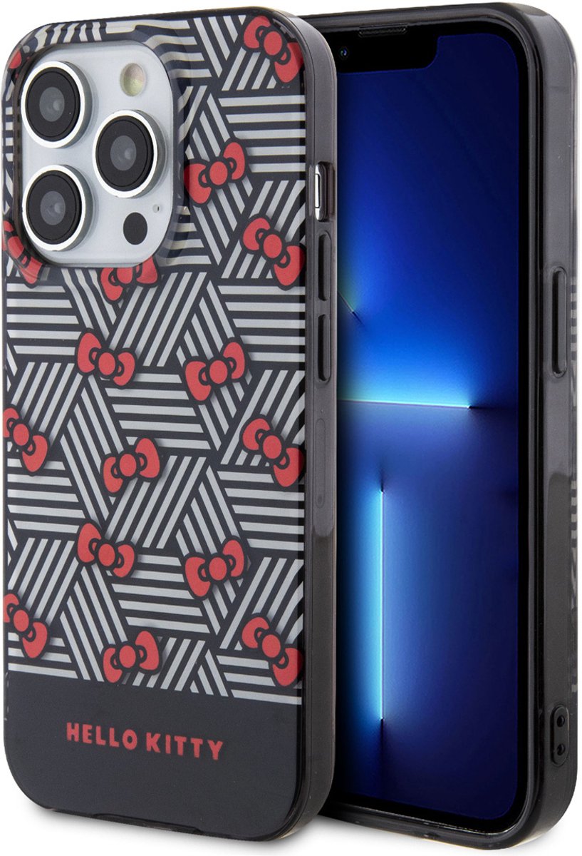 Hello Kitty iPhone 15 Pro Max TPU Back Cover hoesje - Bow Pattern - Stripes - Zwart