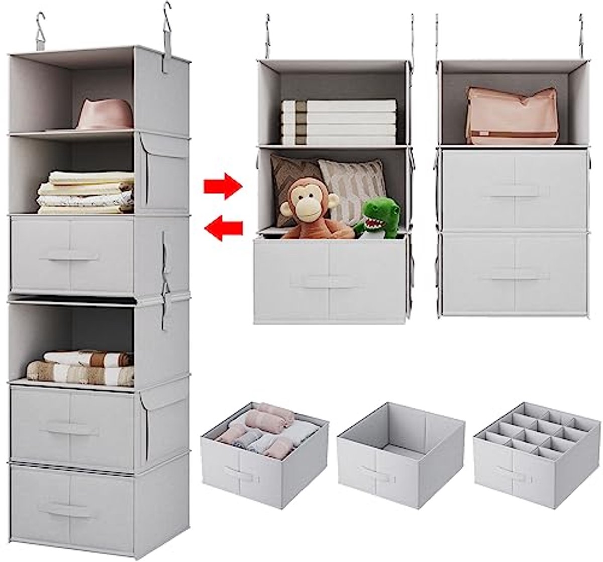Hangende kastorganizer met 6 planken en 3 laden voor kledingkast en kinderkamer