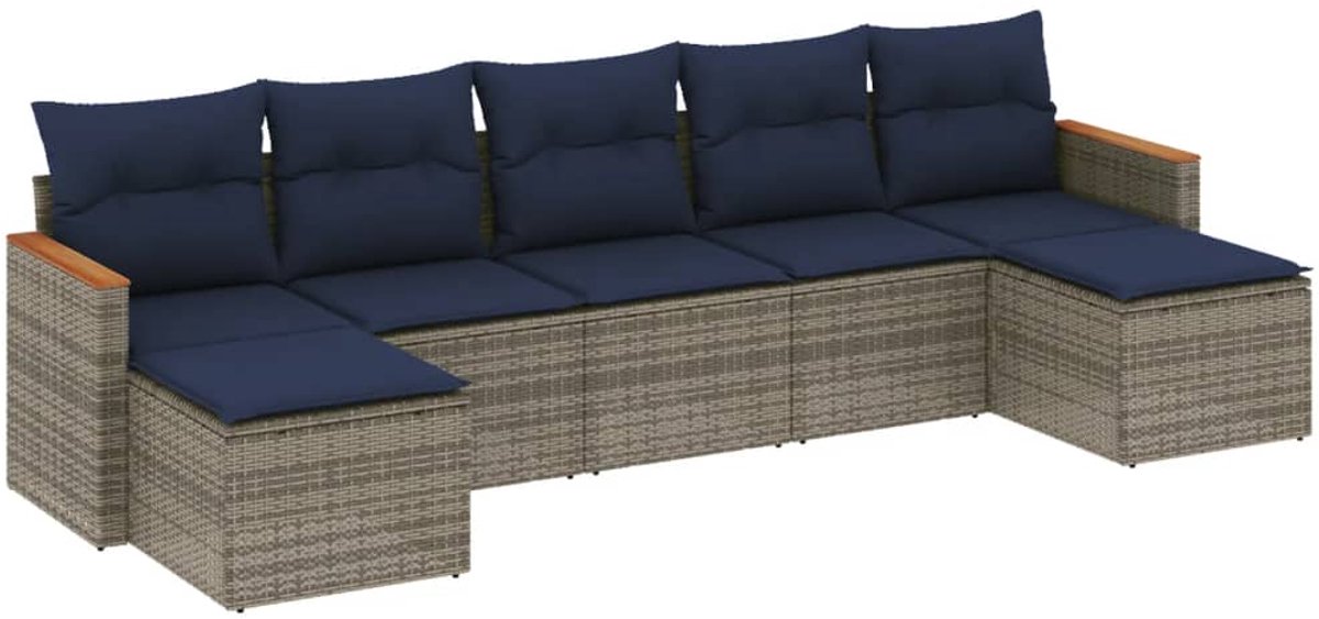 vidaXL - 7-delige - tuinbankset - met - kussens, - grijs - polyrotan
