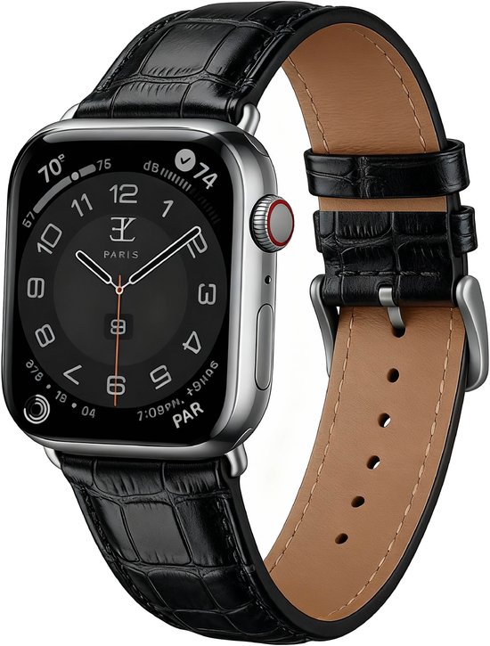 Elysian horlogebandje geschikt voor Apple Watch - Echt Leer - Zwart - 22mm - Quick Release - Verstelbaar - Series 1/2/3/4/5/6/7/8/9/10/11/SE/Ultra(2/3) - Apple Watch Bandje 42/44/45/49mm