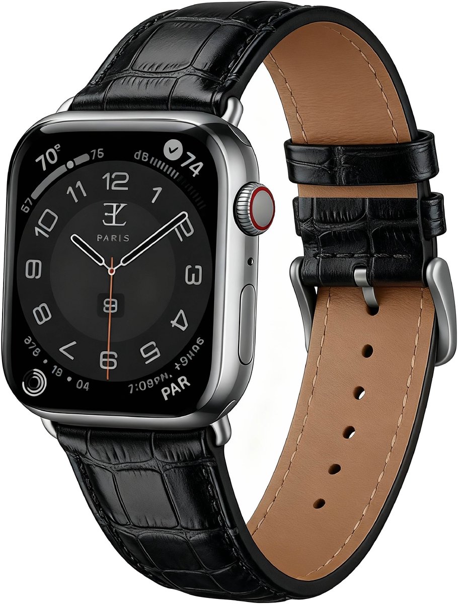 Elysian horlogebandje geschikt voor Apple Watch - Echt Leer - Zwart - 22mm - Quick Release - Verstelbaar - Series 1/2/3/4/5/6/7/8/9/10/11/SE/Ultra(2/3) - Apple Watch Bandje 42/44/45/49mm