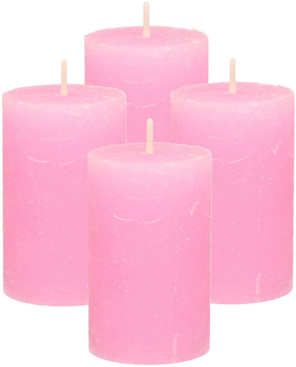 Atmosphera Stompkaars - 4x - roze - 5 x 8 cm - klein rustiek model - cilinderkaars - kaars