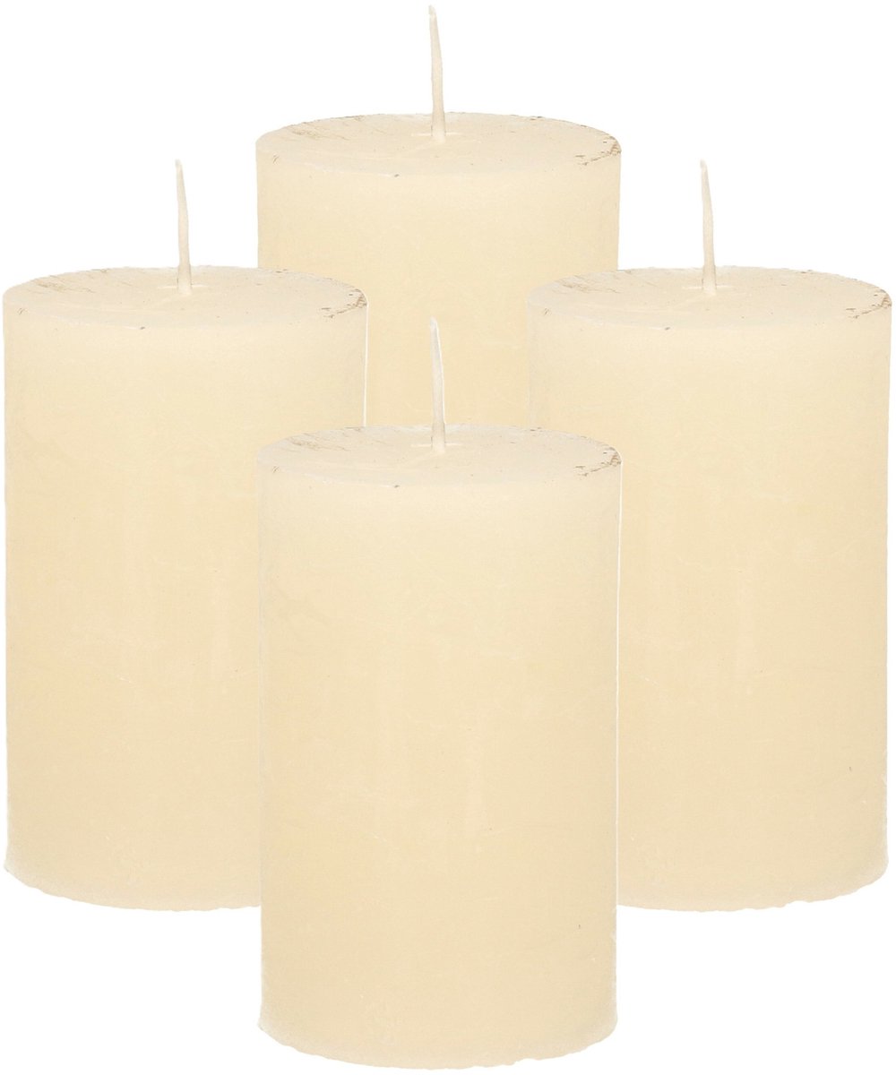 Atmosphera Stompkaars - 4x - ivoor wit - 5 x 8 cm - klein rustiek model - cilinderkaars - kaars Ivoorwit