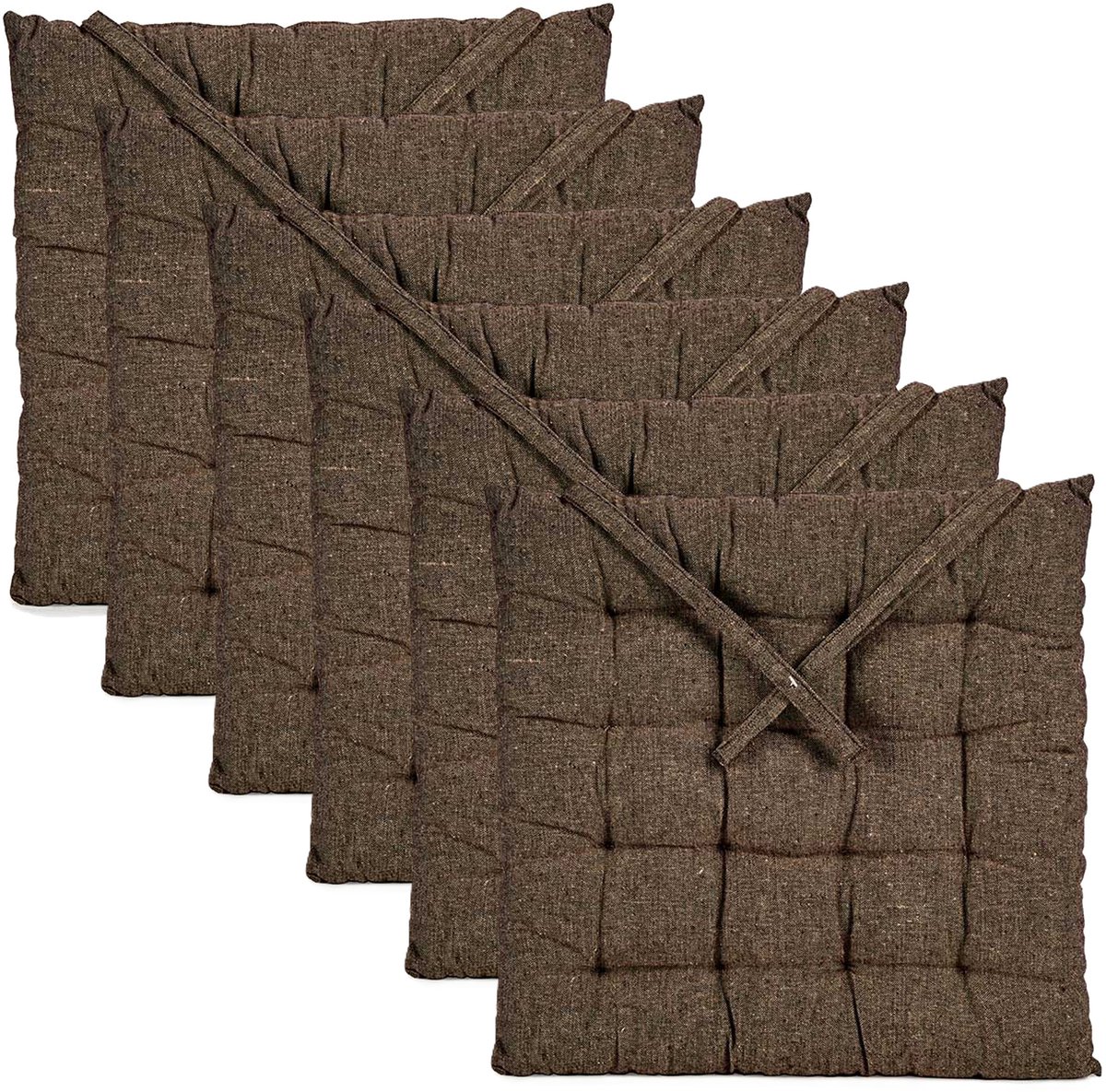 Giftdecor Stoelkussen Decorama - 6x - binnen/buiten - bruin - 40 x 40 x 5 cm - polyester