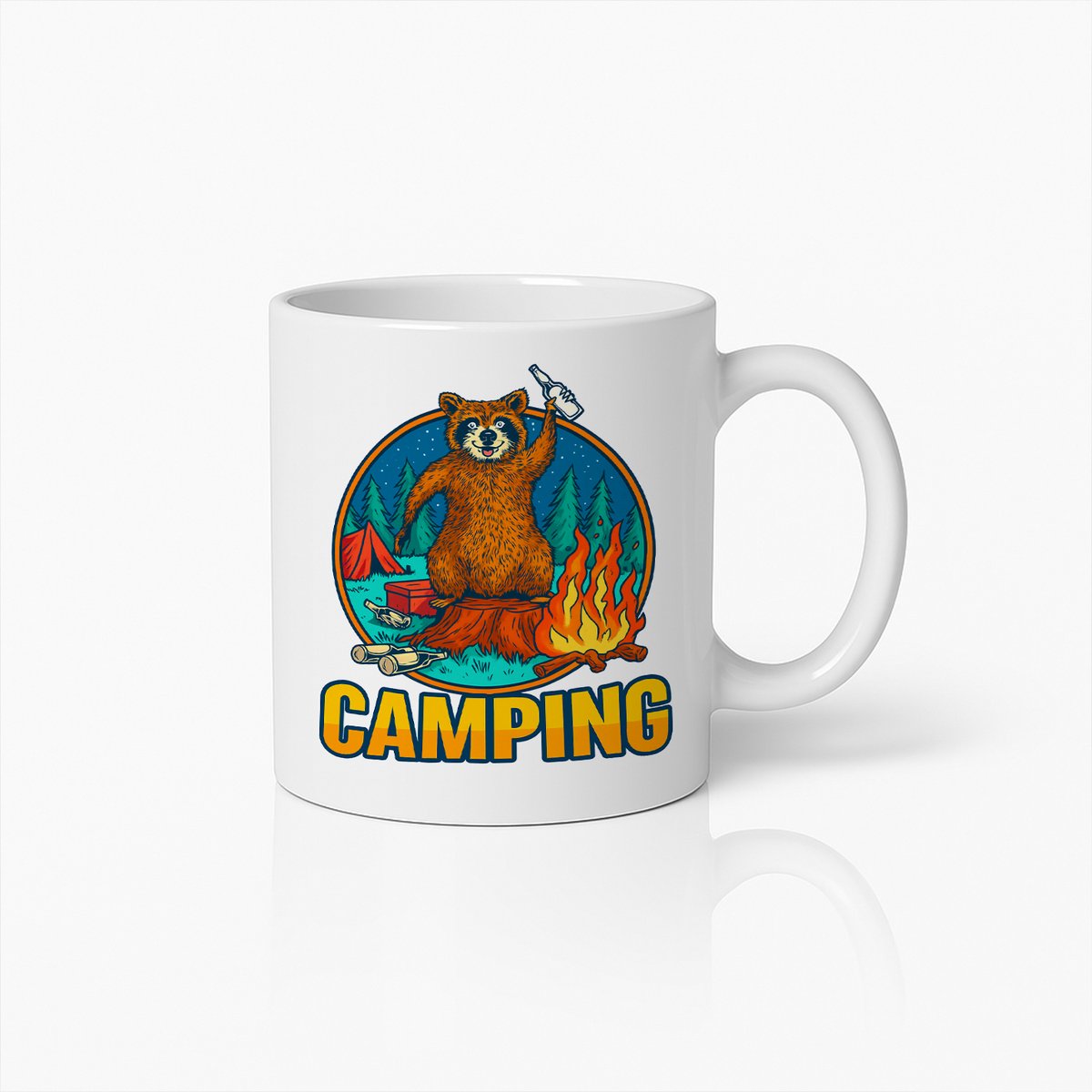 Camping Beer Mok 330 ml – Witte Outdoor Avontuur Kampvuur Design