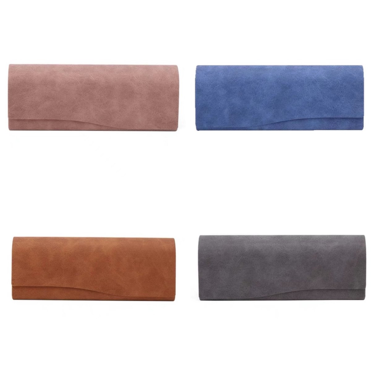 Brillenkokers - 4 stuks harde brillenkokers - Leren brillenkoker - Stijlvolle en eenvoudige brillenkoker - Magnetisch sluitontwerp - Unisex - Reisvriendelijk - Dagelijks gebruik (Roze - Bruin - Grijs - Blauw)
