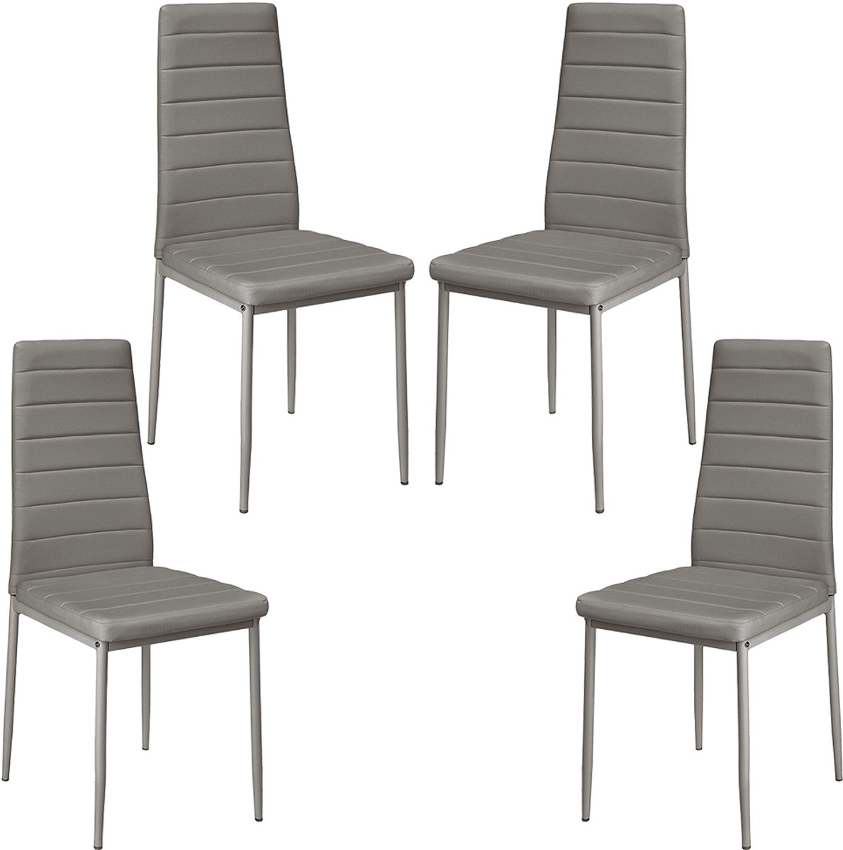 PIPIPOXER-Eetkamerstoelen - Set Van 4 - Eettafelstoel - Keukenstoel -Stoel-PU Leer - Metalen Poten -Grijs