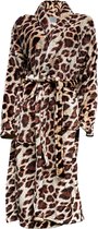 Linnick Flanel Fleece Badjas Leopard - brown - L - Badjas Dames - Badjas Heren
