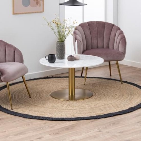 Table basse ronde Carlos ø80cm - marbre blanc/laiton - Actona - Tables basses en marbre - Blanc - Marbre|Métal - Tables basses en marbre