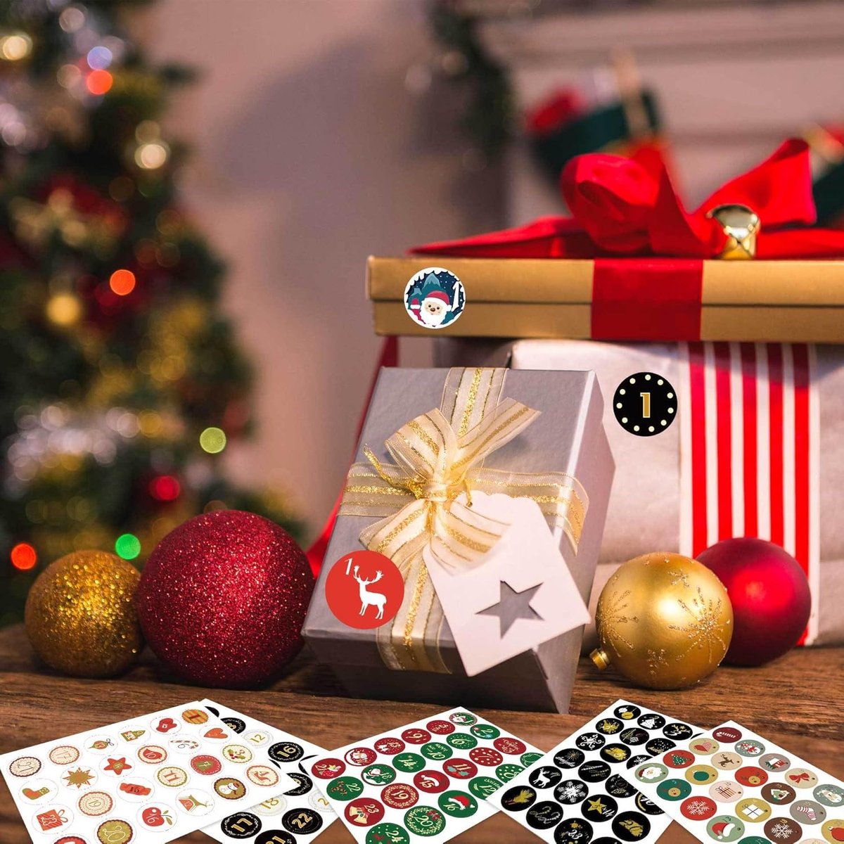 Adventskalender Cijfers,Stickers Adventskalender voor Kerstmis,10 Vellen Kerststickers Christmas Advent Kalender Number Stickers,Decoratieve Kerststickers,1-24 Cijfers Etiketten knutselen Kerstmis — afbeelding 2