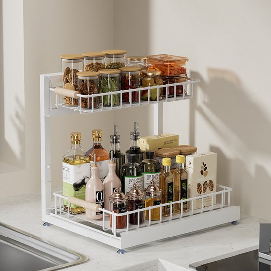 Rek Voor Onder De Wastafel, Gootsteenorganizer Met 4 Haken Keukenorganizer Kruidenrek Keukenrek Met Schuiflade Onderkastrek Kastorganizer Make Uporganizer