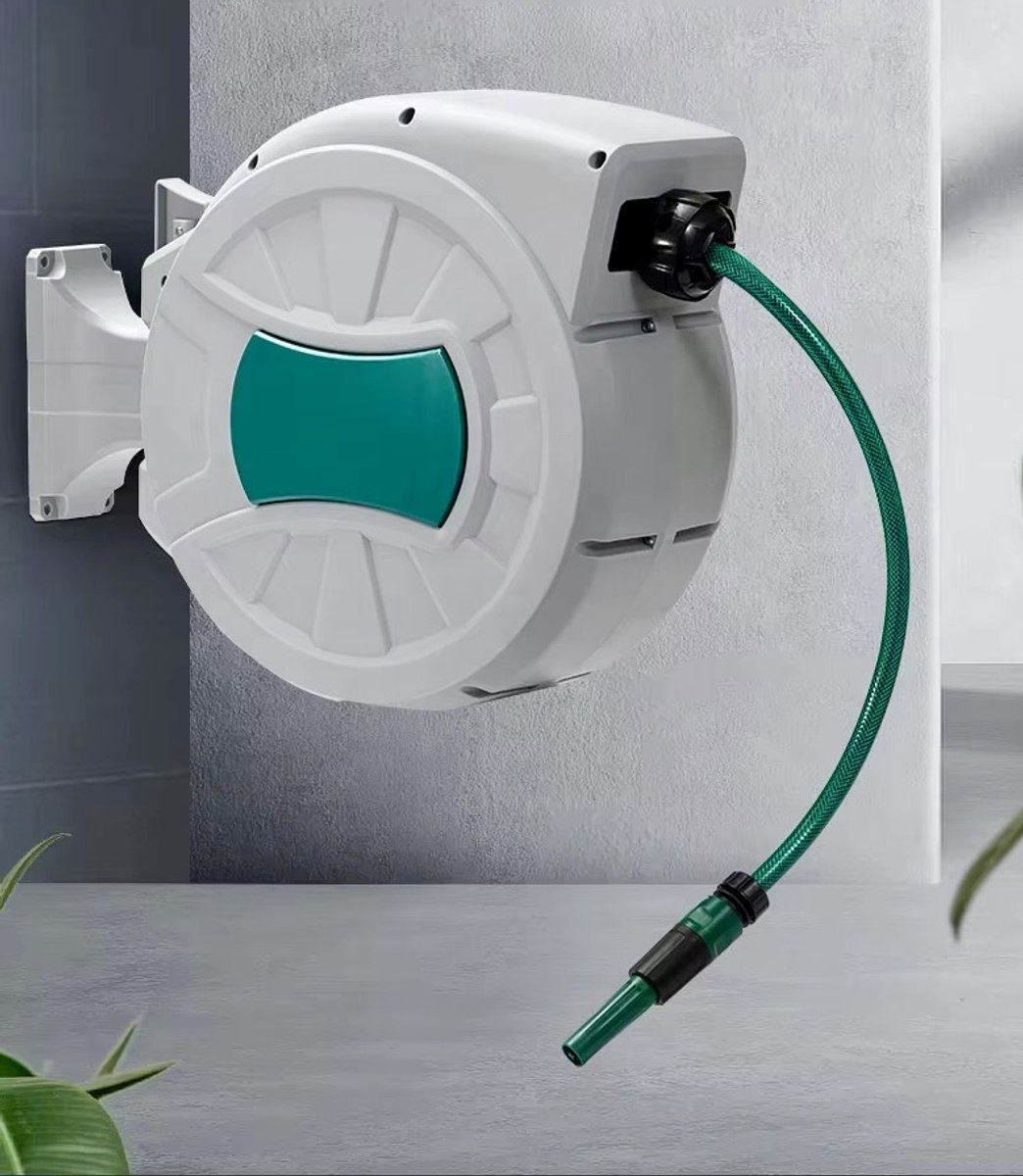 Automatische slanghaspel - incl. 30m tuinslang, spuitstuk en koppelingen- Slanghaspel automatisch - 180° Draaibare muurhaspel - Wandslangenbox met tuinslang - Gardena – foto 6