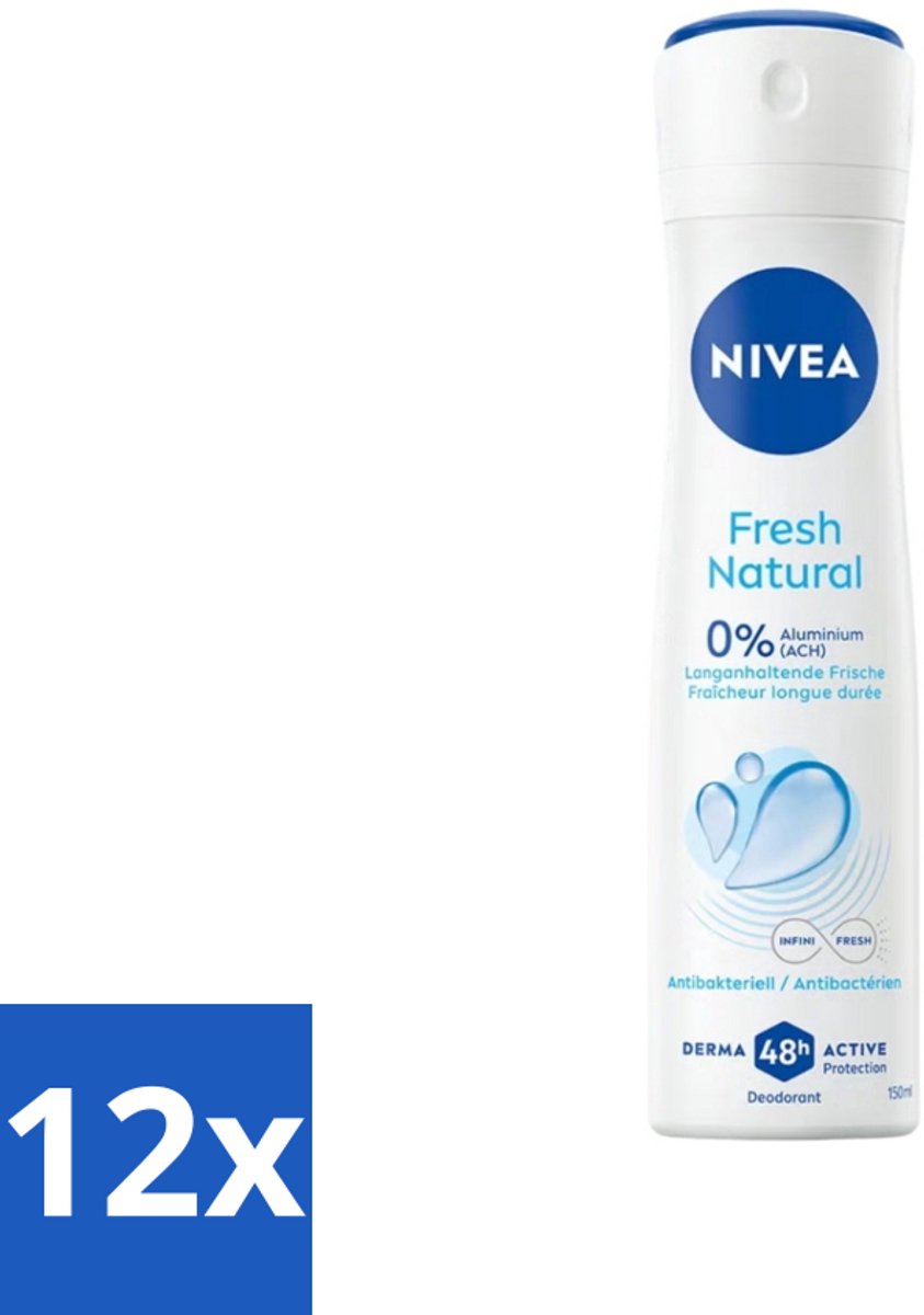 12 x Nivea - Deodorant Spray - Fresh Natural - 48 Uur Lang Werkend - 150 ml - NIVEA Deodorant Spray - Anti-transpirant - 48 Uur Bescherming - Frisheid - Natuurlijke Geur
