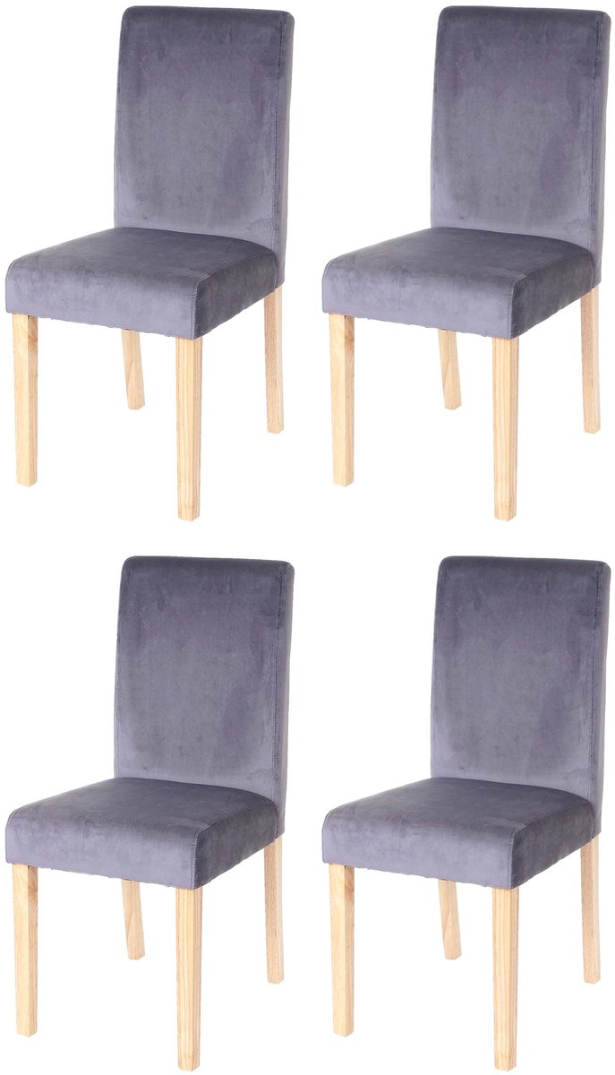 MCW Set van 4 eetkamerstoelen Keukenstoel Littau, fluweel MVG-gecertificeerd ~ grijs, lichte poten